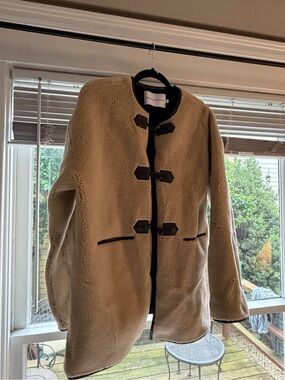 Rebecca Minkoff Cream Teddy Sherpa Coat with Black Trim